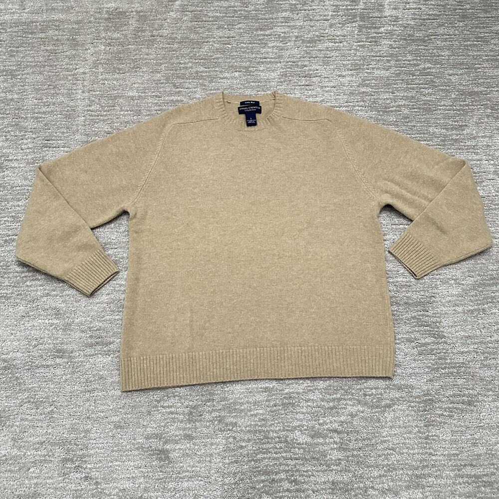 Daniel Cremieux Sweater Mens Large Beige Lambswool Crew Neck Hong Kong Knit